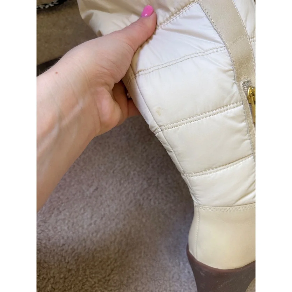 UGG Australia Wedge Boots Foldover Quilted Leather Sheepskin Cream Womens‎ 9